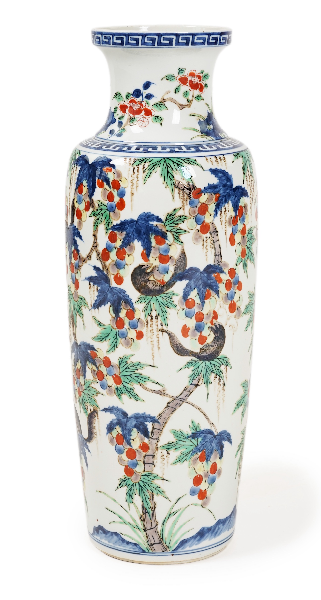 A Chinese wucai ‘squirrel and grapevine’ sleeve vase, Kangxi style